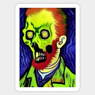 PURPLE BACKGROUND ZOMBIE IN VAN GOGH STYLE Sticker